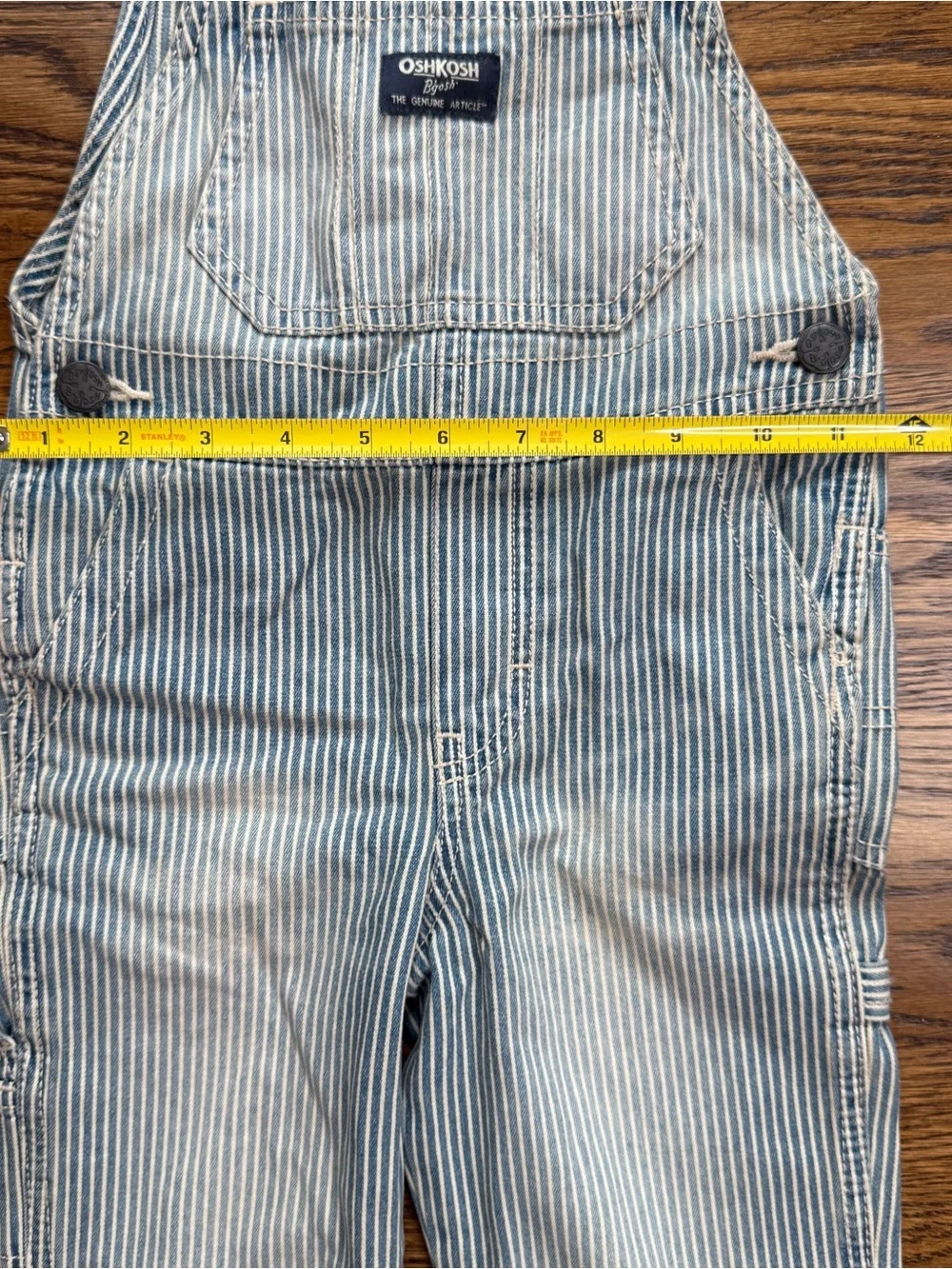 OshKosh B'gosh Kids Light Blue White Pinstripe Train Conductor Overalls Size 2T